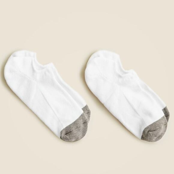 J.Crew No Show Loafer Foot Sock Mens S-M White Stretchy Two-Pair Thin Grip Pad - Picture 1 of 4